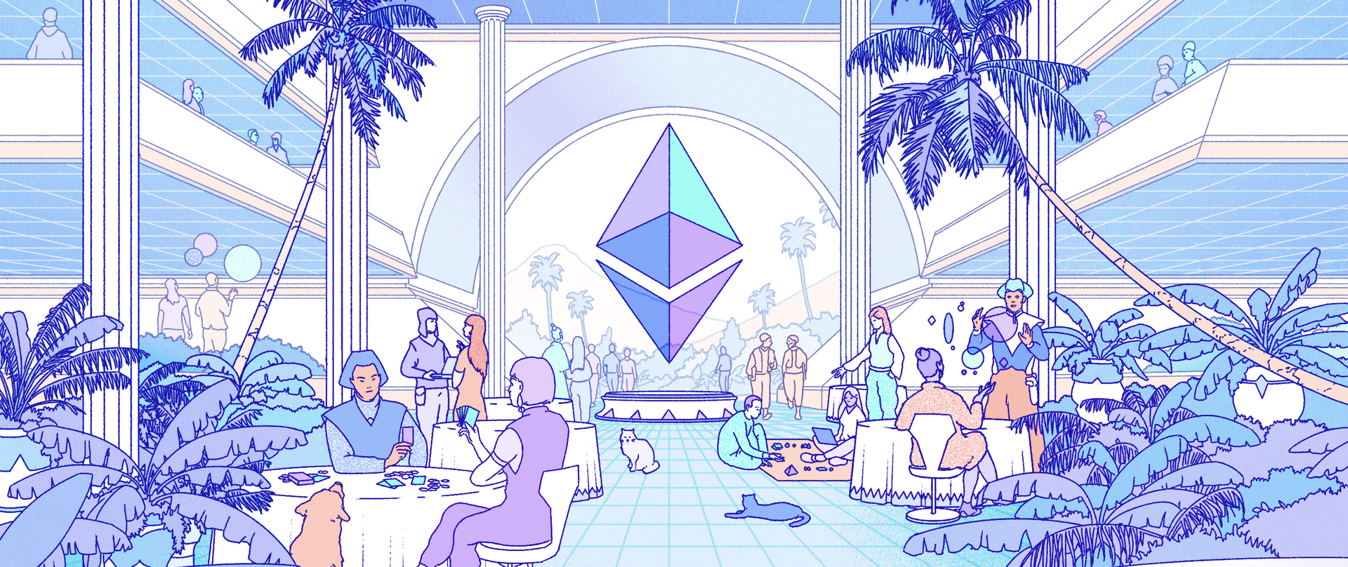 Ethereum ekosistemini temsil eden fütüristik bir şehrin illüstrasyonu.